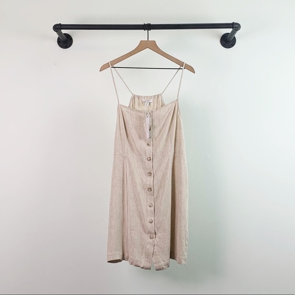 NWT Topshop Button Through Linen Mini Dress Sand - Picture 4 of 7